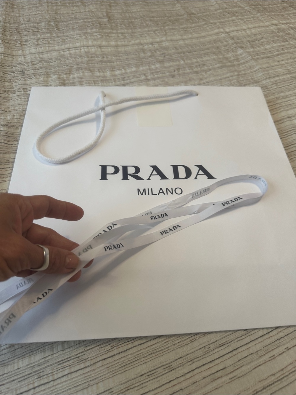 Prada White Paper Shopping Bag with Rope Handles